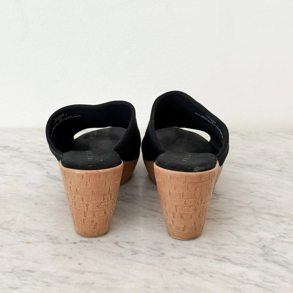 Summer Boho Pesaro Wedge Mule Sandals 9 Black Crossover Strap Faux Cork Platform